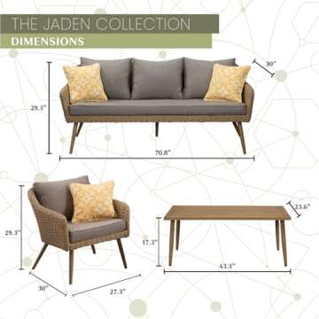 Mod Furniture Jaden 4-Piece Modern Outdoor Conversation Set with Hand Woven All-Weather Wicker and Stylish Mid Century Faux Wood Accents