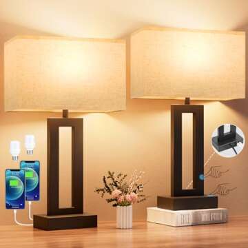 Nightstand Table Lamps for Bedrooms Set of 2 - Touch Bedside Lamp with USB C+A, 3 Way Dimmable Livin...