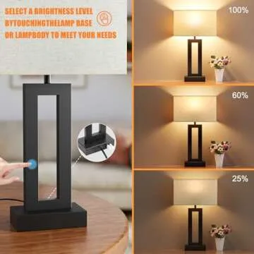 Nightstand Table Lamps for Bedrooms Set of 2 - Touch Bedside Lamp with USB C+A, 3 Way Dimmable Living Room Lamps for End Tables Set of 2, Modern Night Stand Lamps for Bed Side Guest Room(Cream)