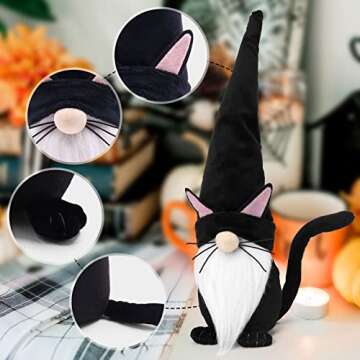 Upltowtme Black Cat Gnome Spring Decorations Collectible Figurines Gnome Plush Farmhouse Home Gift for Women