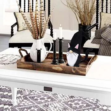 Upltowtme Black Cat Gnome Spring Decorations Collectible Figurines Gnome Plush Farmhouse Home Gift for Women