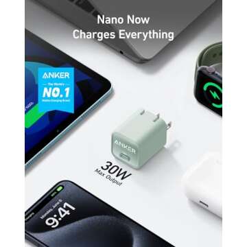 Anker Nano Charger, USB C GaN Charger 30W, PIQ 3.0 Foldable PPS Fast Charger for iPhone 16 / 15 and more series, Galaxy, iPad, Compatible with MagSafe