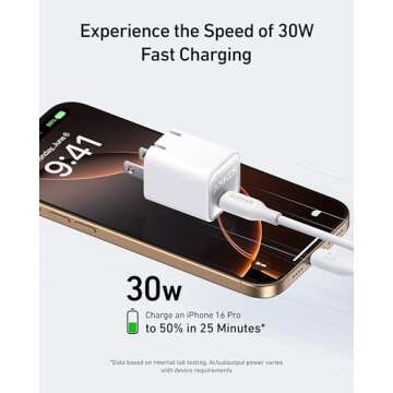 Anker Nano Charger, USB C GaN Charger 30W, PIQ 3.0 Foldable PPS Fast Charger for iPhone 16 / 15 and more series, Galaxy, iPad, Compatible with MagSafe