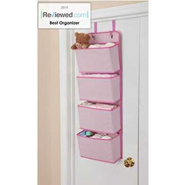 Delta Children 4 Pocket Over The Door Hanging Organizer, Easy Storage/Organization Solution - Versatile and Accessible in Any Room in the House, Barely Pink