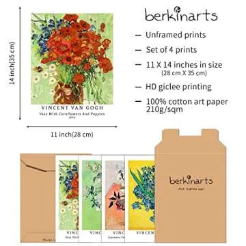 Berkin Arts Wall Art Unframed Prints Giclee Art Paper Set of 4, 11x14 inch Flower Artwork, College D...