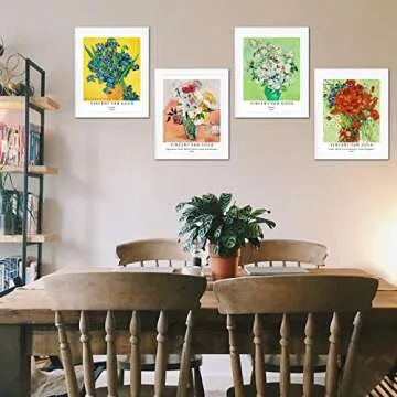 Berkin Arts Wall Art Unframed Prints Giclee Art Paper Set of 4, 11x14 inch Flower Artwork, College DecorationBotanical Plant Colorful Elegant Floral Vase Unique Present Vincent Van Gogh Posters