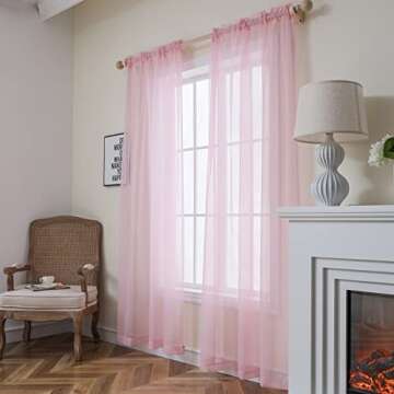 bestselected Window Light Pink Sheer Curtains, 52 x 84 Inches Each 2 Panels Sheer Curtain Girls Room...