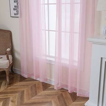 bestselected Window Light Pink Sheer Curtains, 52 x 84 Inches Each 2 Panels Sheer Curtain Girls Room Basic Rod Pocket Panel for Bedroom Children Living Room Yard Kitchen W52 x L84