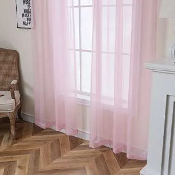 bestselected Window Light Pink Sheer Curtains, 52 x 84 Inches Each 2 Panels Sheer Curtain Girls Room Basic Rod Pocket Panel for Bedroom Children Living Room Yard Kitchen W52 x L84