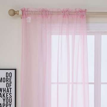 bestselected Window Light Pink Sheer Curtains, 52 x 84 Inches Each 2 Panels Sheer Curtain Girls Room Basic Rod Pocket Panel for Bedroom Children Living Room Yard Kitchen W52 x L84