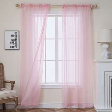 bestselected Window Light Pink Sheer Curtains, 52 x 84 Inches Each 2 Panels Sheer Curtain Girls Room Basic Rod Pocket Panel for Bedroom Children Living Room Yard Kitchen W52 x L84