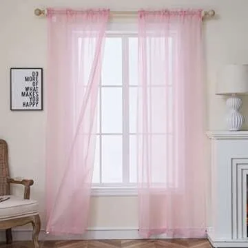 bestselected Window Light Pink Sheer Curtains, 52 x 84 Inches Each 2 Panels Sheer Curtain Girls Room Basic Rod Pocket Panel for Bedroom Children Living Room Yard Kitchen W52 x L84