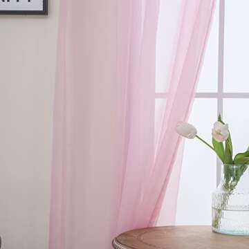bestselected Window Light Pink Sheer Curtains, 52 x 84 Inches Each 2 Panels Sheer Curtain Girls Room Basic Rod Pocket Panel for Bedroom Children Living Room Yard Kitchen W52 x L84