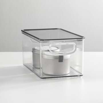 mDesign Plastic Deep Storage Bin Box Container with Lid and Built-In Handles - Organization for Fruit, Snacks, or Food in Kitchen Pantry, Cabinet, Cupboard, Ligne Collection, 2 Pack, Clear/Smoke Gray