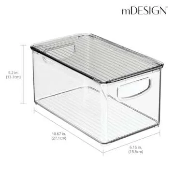 mDesign Plastic Deep Storage Bin Box Container with Lid and Built-In Handles - Organization for Fruit, Snacks, or Food in Kitchen Pantry, Cabinet, Cupboard, Ligne Collection, 2 Pack, Clear/Smoke Gray