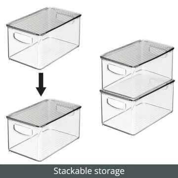mDesign Plastic Deep Storage Bin Box Container with Lid and Built-In Handles - Organization for Fruit, Snacks, or Food in Kitchen Pantry, Cabinet, Cupboard, Ligne Collection, 2 Pack, Clear/Smoke Gray
