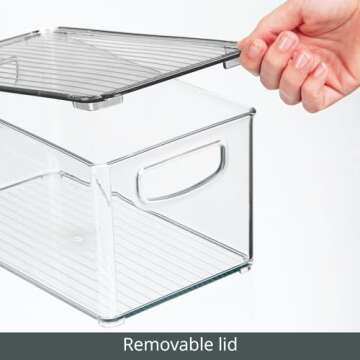 mDesign Plastic Deep Storage Bin Box Container with Lid and Built-In Handles - Organization for Fruit, Snacks, or Food in Kitchen Pantry, Cabinet, Cupboard, Ligne Collection, 2 Pack, Clear/Smoke Gray