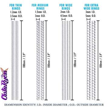 Ring Size Adjuster for Loose Rings | Transparent Resizer | Reducer Guard to Make Silver, Platinum or White Gold Jewelry Smaller | x4 Styles | Total 800mm (Clear)