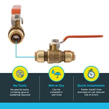 SharkBite 22222-0000LF Brass 1/2 Inch Ball Valve, Push to Connect Plumbing Fitting, Water Shut Off, PEX Pipe, Copper, CPVC, PE-RT, HDPE, 22222-0000LFA, 1/2