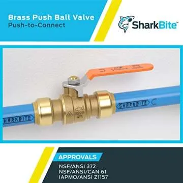SharkBite 22222-0000LF Brass 1/2 Inch Ball Valve, Push to Connect Plumbing Fitting, Water Shut Off, PEX Pipe, Copper, CPVC, PE-RT, HDPE, 22222-0000LFA, 1/2