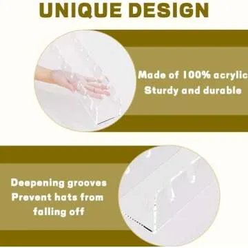 QKEWURO 2024 New Hat Stand for Baseball Caps Display and Organizer , No Install Acrylic Hat Holder for 14 Baseball Caps for Bedroom, Closet, Dresser (4PCS)