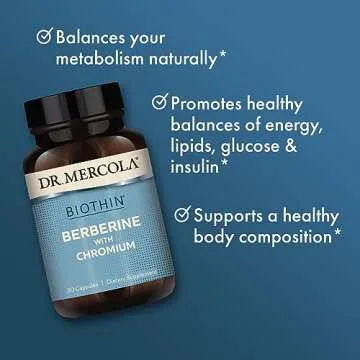 Dr. Mercola Biothin Berberine with Chromium, 30 Servings (30 Capsules), Dietary Supplement, Supports Healthy Metabolic Function, Non-GMO