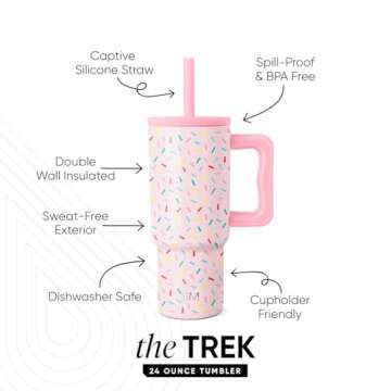 Simple Modern Kids 24 oz Tumbler with Handle and Silicone Straw Lid | Spill Proof and Leak Resistant | Reusable Stainless Steel Bottle | Gift for Kids Boys Girls | Trek Collection | Confetti