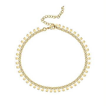 Elegant PAVOI 14K Gold Plated Anklet with Stars Charm
