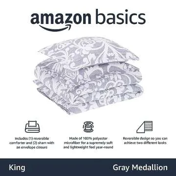 Amazon Basics King Size Comforter Sets, Ultra-Soft Lightweight Microfiber Reversible 3-Piece Bedding...