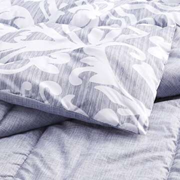 Amazon Basics King Size Comforter Sets, Ultra-Soft Lightweight Microfiber Reversible 3-Piece Bedding Sets, Gray Medallion