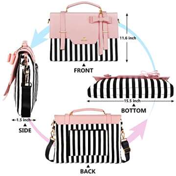 MATEIN Laptop Bag for Women, 15.6 inch Slim Computer Briefcase Sleeve Case, Lightweight Cute Girly Messenger Shoulder Carrying Work Tote Bag with Rfid Pocket, Sister Gifts for School Girl Office, Pink
