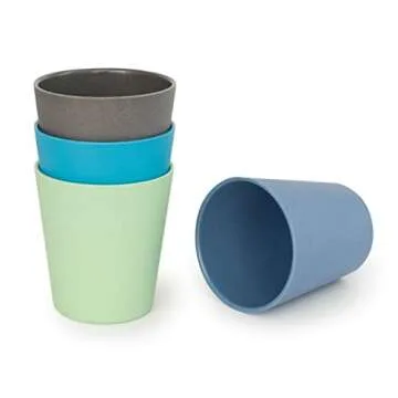 BOBO&BOO - Big Kid Sized (16oz) Eco Friendly Bamboo Cups for Adults & Kids | 4 Set | Durable Bamboo Dinnerware Set for Home, Picnic & Party Time – BPA Free – Dishwasher Safe - COASTAL