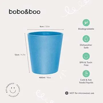BOBO&BOO - Big Kid Sized (16oz) Eco Friendly Bamboo Cups for Adults & Kids | 4 Set | Durable Bamboo Dinnerware Set for Home, Picnic & Party Time – BPA Free – Dishwasher Safe - COASTAL