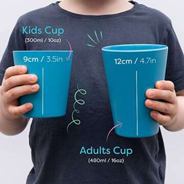 BOBO&BOO - Big Kid Sized (16oz) Eco Friendly Bamboo Cups for Adults & Kids | 4 Set | Durable Bamboo Dinnerware Set for Home, Picnic & Party Time – BPA Free – Dishwasher Safe - COASTAL