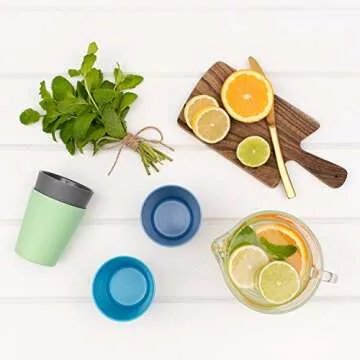 BOBO&BOO - Big Kid Sized (16oz) Eco Friendly Bamboo Cups for Adults & Kids | 4 Set | Durable Bamboo Dinnerware Set for Home, Picnic & Party Time – BPA Free – Dishwasher Safe - COASTAL