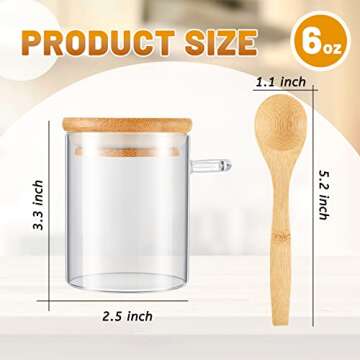 Set of 12 Spice Jars Airtight Glass Jars with Bamboo Lids and Wood Spoons 6 oz Clear Glass Canisters...