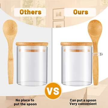 Set of 12 Spice Jars Airtight Glass Jars with Bamboo Lids and Wood Spoons 6 oz Clear Glass Canisters Spice Containers Sugar Container for Kitchen Food Storage Organization Beans Tea Nuts