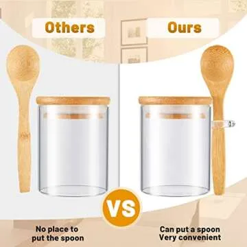 Set of 12 Spice Jars Airtight Glass Jars with Bamboo Lids and Wood Spoons 6 oz Clear Glass Canisters Spice Containers Sugar Container for Kitchen Food Storage Organization Beans Tea Nuts