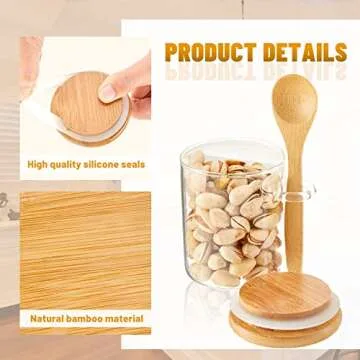 Set of 12 Spice Jars Airtight Glass Jars with Bamboo Lids and Wood Spoons 6 oz Clear Glass Canisters Spice Containers Sugar Container for Kitchen Food Storage Organization Beans Tea Nuts