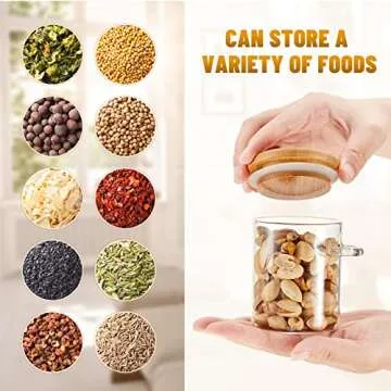 Set of 12 Spice Jars Airtight Glass Jars with Bamboo Lids and Wood Spoons 6 oz Clear Glass Canisters Spice Containers Sugar Container for Kitchen Food Storage Organization Beans Tea Nuts