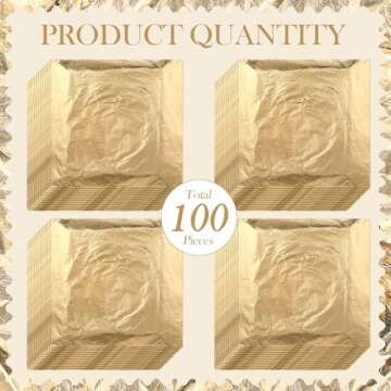 Bememo 100 Sheets Imitation Gold Leaf for Arts, Gilding Crafting, Decoration, 5.5 by 5.5 Inches