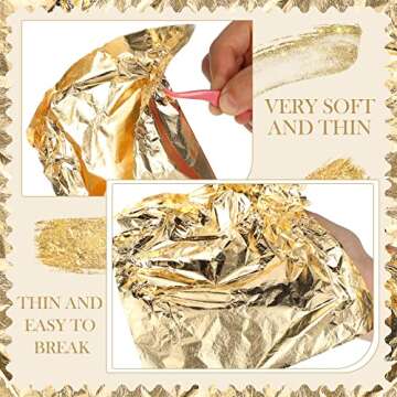 Bememo 100 Sheets Imitation Gold Leaf for Arts, Gilding Crafting, Decoration, 5.5 by 5.5 Inches