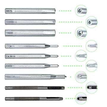 Renashed 11 Pcs Heavy Duty Hollow Leather Craft Punch Hole Tool Kit with Base DIY Leathercraft Tool Leather Rivet Setter, Leather Puch Tool,Punch Snap Kit for Hole Punch and Install Rivet Button