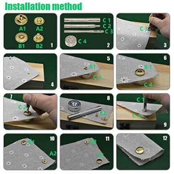 Renashed 11 Pcs Heavy Duty Hollow Leather Craft Punch Hole Tool Kit with Base DIY Leathercraft Tool Leather Rivet Setter, Leather Puch Tool,Punch Snap Kit for Hole Punch and Install Rivet Button