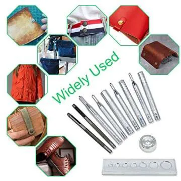 Renashed 11 Pcs Heavy Duty Hollow Leather Craft Punch Hole Tool Kit with Base DIY Leathercraft Tool Leather Rivet Setter, Leather Puch Tool,Punch Snap Kit for Hole Punch and Install Rivet Button