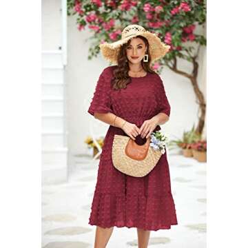 IN'VOLAND Plus Size Womens Boho Flowy Short Sleeve Crew Neck Maxi Dress Summer Wedding Guest Dresses...