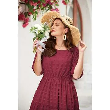 IN'VOLAND Plus Size Womens Boho Flowy Short Sleeve Crew Neck Maxi Dress Summer Wedding Guest Dresses Wine Red