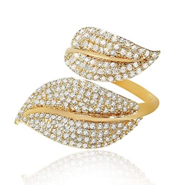 BBL CZ Adjustable Open Ring 18K Gold Plated Rings for Women Dainty Leaf ring Cubic Zirconia Personal...