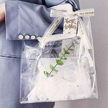 Clear Gift Bag with Handle, 4 Pcs Transparent PVC Gift Bag, Heavy Duty Reusable Gift Wrap Bags for Bridal Party, Baby Shower, Wedding Favor, Shopping Bag Bulk- 9.8"x6"x11"