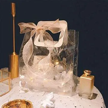 Clear Gift Bag with Handle, 4 Pcs Transparent PVC Gift Bag, Heavy Duty Reusable Gift Wrap Bags for Bridal Party, Baby Shower, Wedding Favor, Shopping Bag Bulk- 9.8"x6"x11"